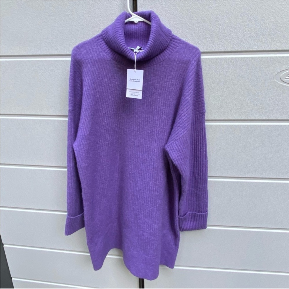& Other Stories Oversized Turtleneck Knit Sweater Ribbed Alpaca Blend Purple